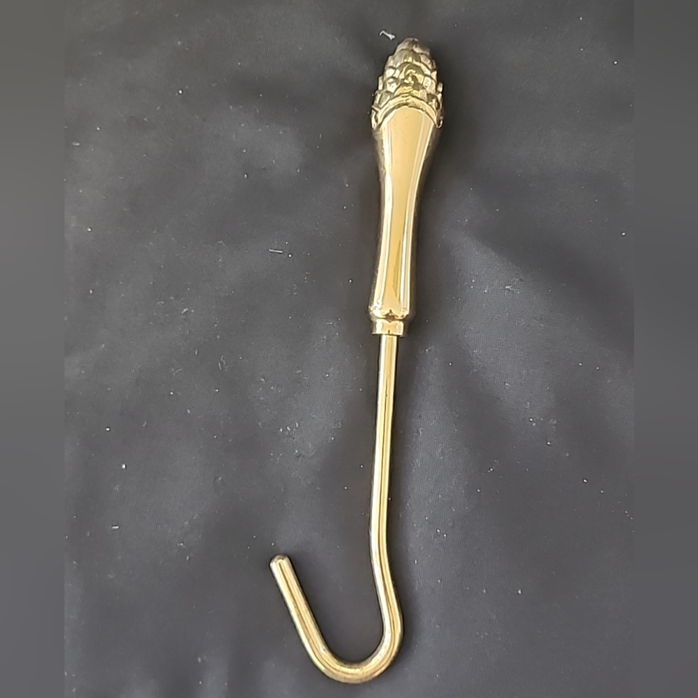Vtg Brass Fireplace Damper Pinecone Hook Hanging 10.5" Flue Tool Cottage Cabin